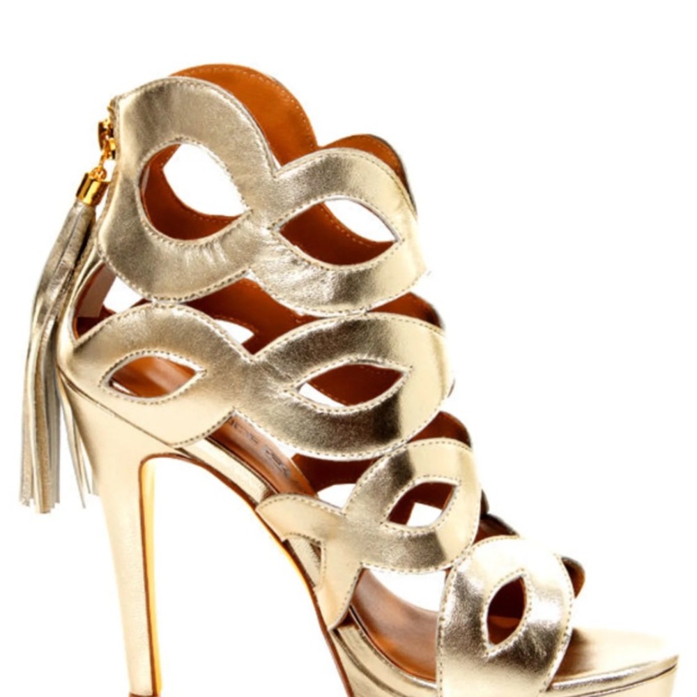 Blonde Ambition Helena Platinum Metallic Cutout Platform Heels